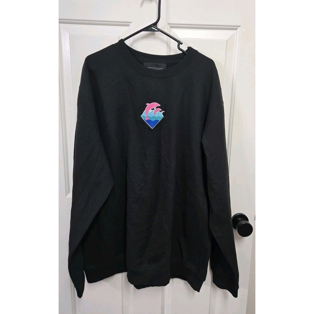 Pink Dolphin Sweatshirt Mens 2XL Black Waves Ocean Streetwear Pullover Skater